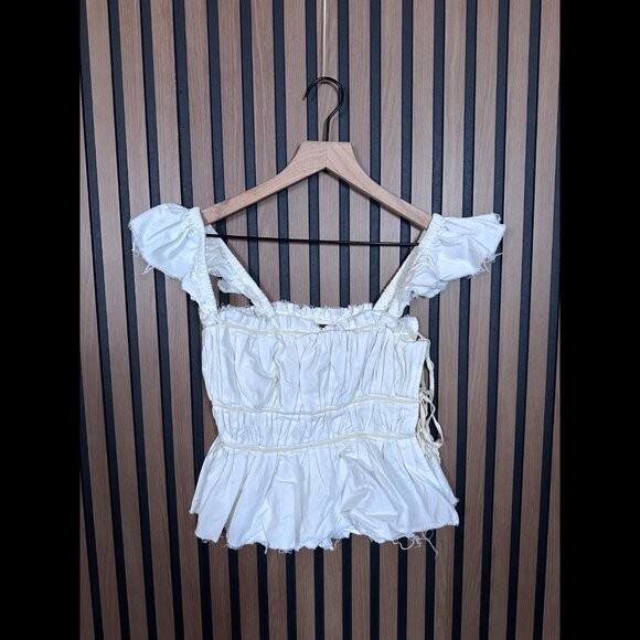 Free People Top Small Womens White Ivory Ragdoll Frayed Off Shoulder - Picture 1 of 7
